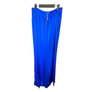 NWT Ramy Brook Satin Iris Pants 10 Blue Wide Leg Palazzo High Waist Drape Pleats